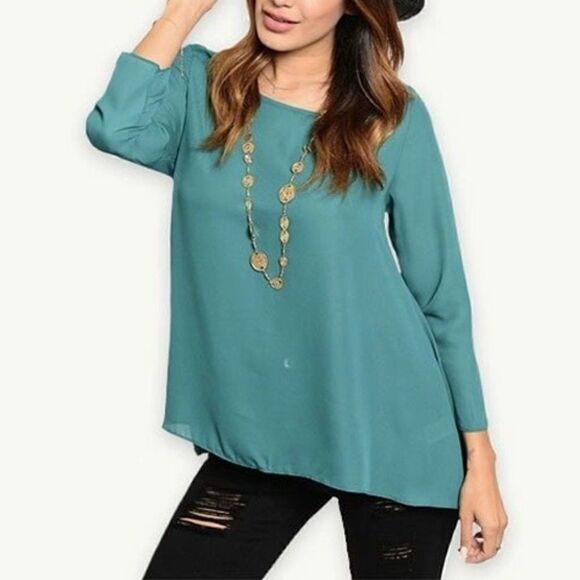 *Clearance* True Light Teal Chiffon Blouse - Picture 1 of 3